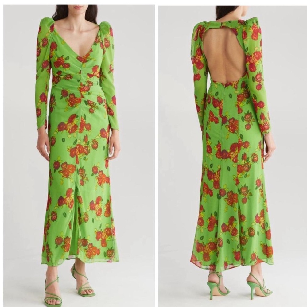 Topshop Floral Ruched Long Sleeve Dress